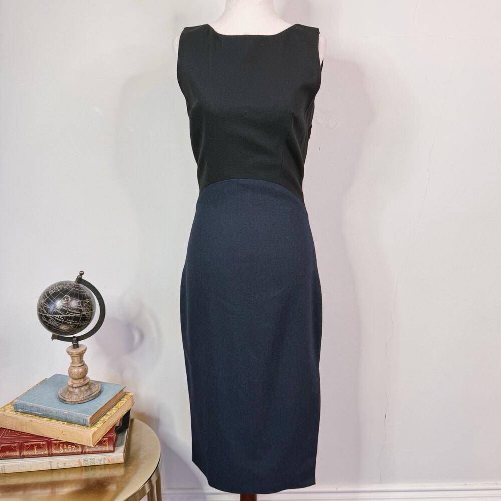 NWT Altuzarra Shadow Sheath Dress Colorblock Navy Black Size FR 40 Wool Office